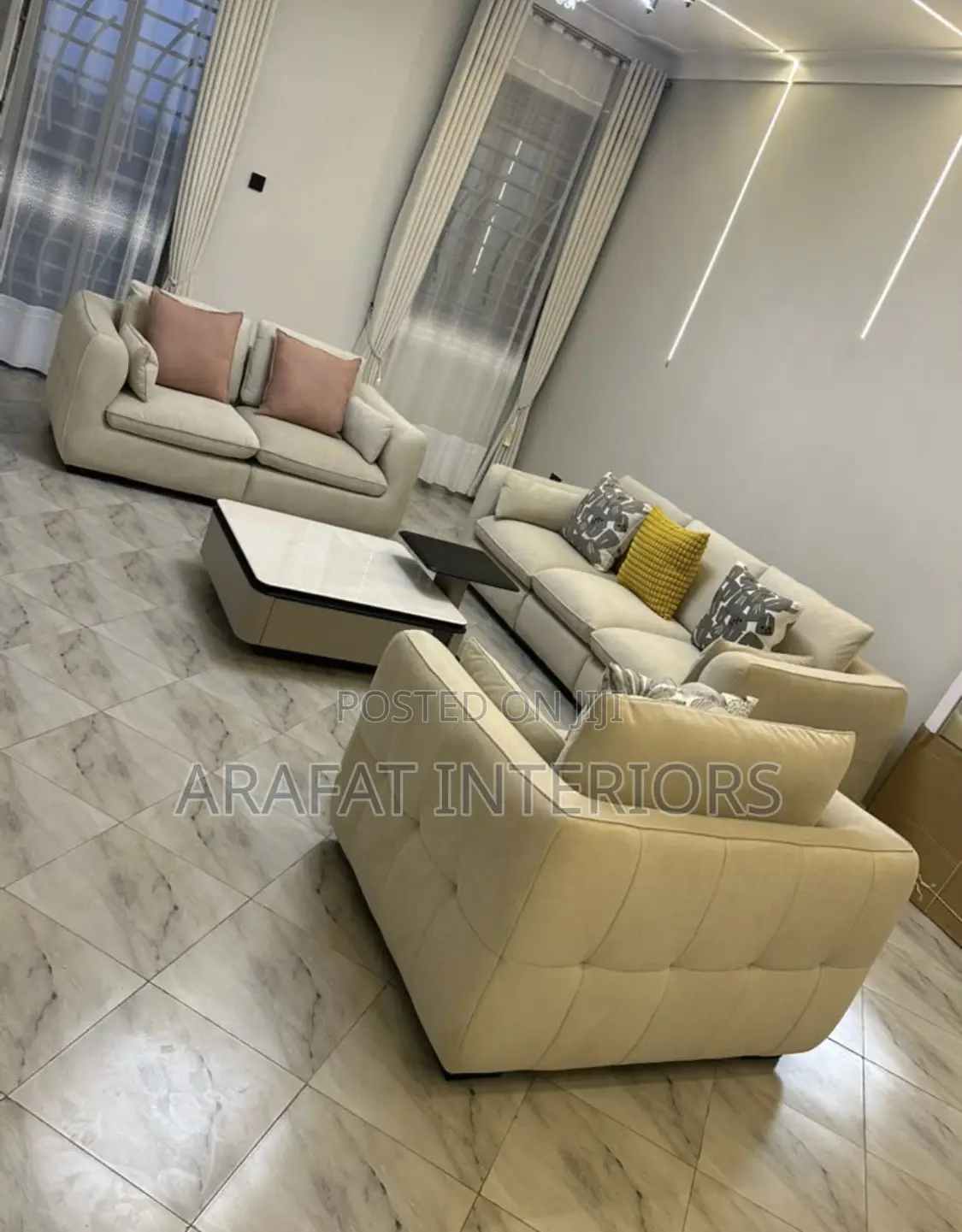 Soft Neutrals, Statement Lighting Sofa