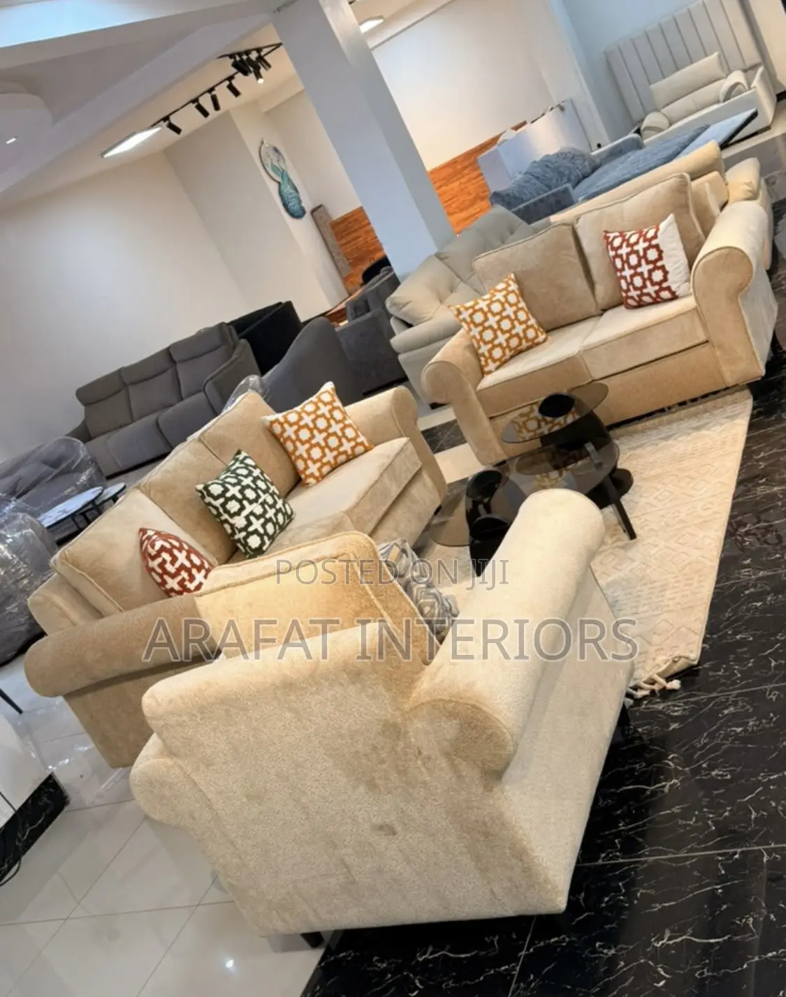 Beige Fabric 6-Seater Sofa