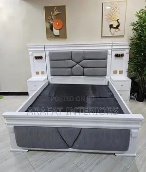 Luxury White Grey Upholstered Bed Set