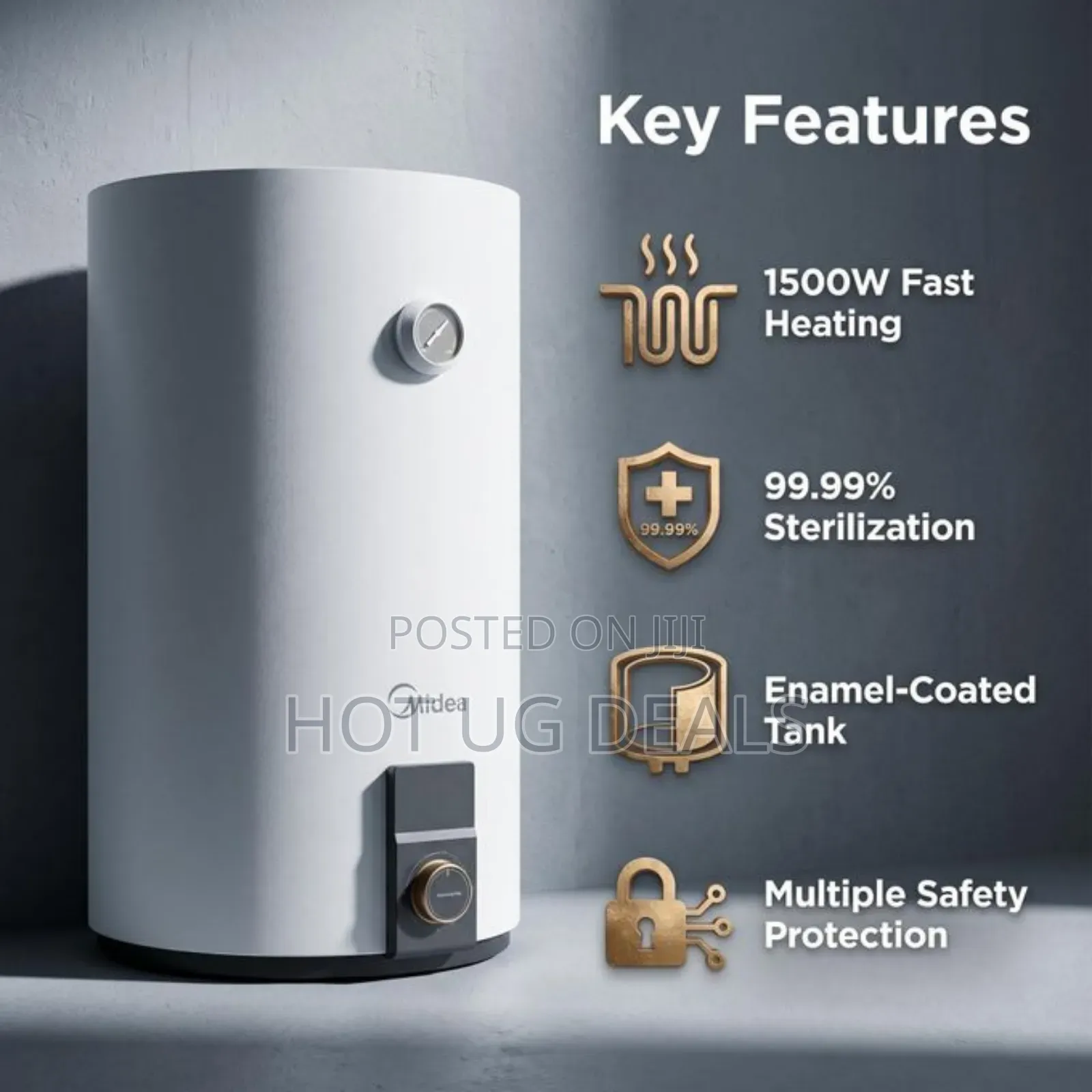 Midea 80l Electric Storage Water Heater D8015fn- White(7 Year Warranty