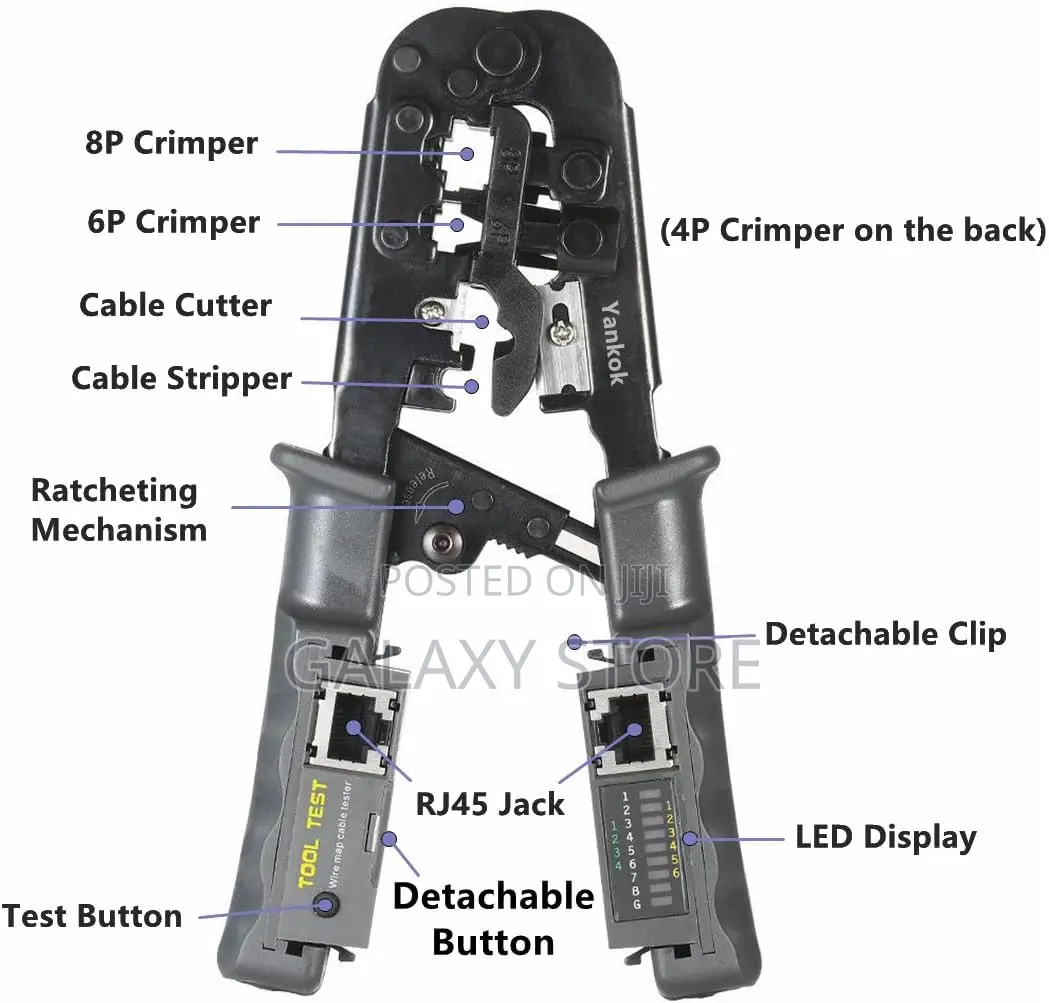 Ratcheting Modular Crimper With Network Cable Tester Cable Stripper