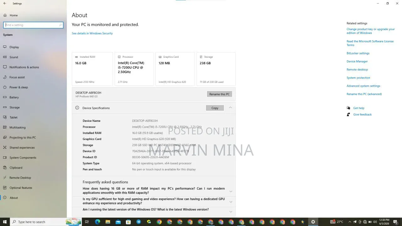 Laptop HP 650 G3 16GB Intel Core i5 SSD 16 GB