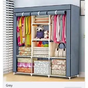 Grey 3 Columns Wardrobe With Steel Flames
