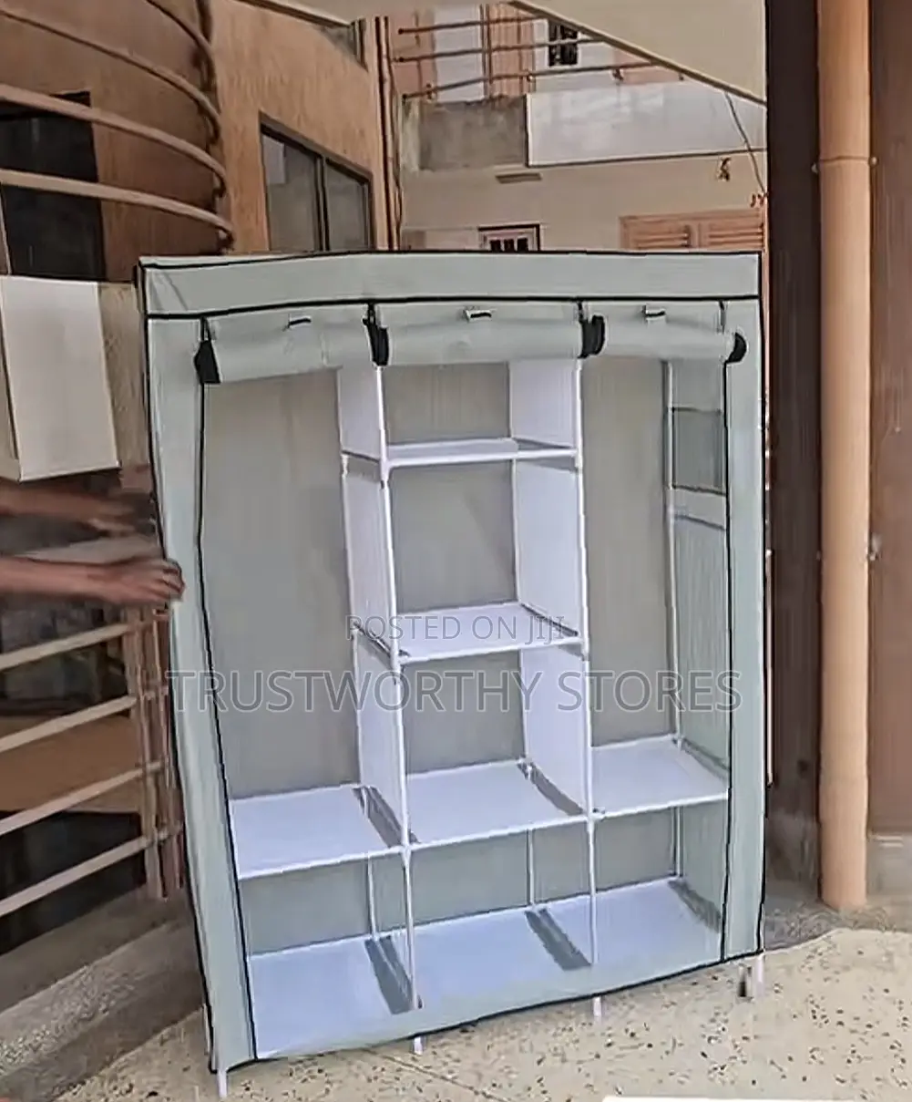 Grey 3 Columns Wardrobe With Steel Flames