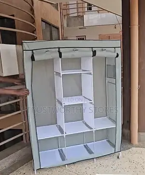 Grey 3 Columns Wardrobe With Steel Flames
