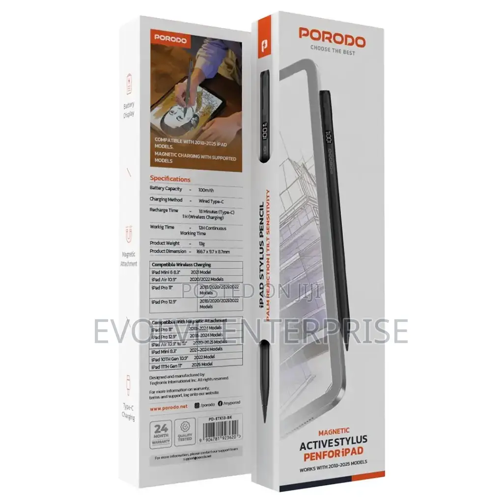 Porodo Wireless Digital Magnetic Stylus Pen for iPad