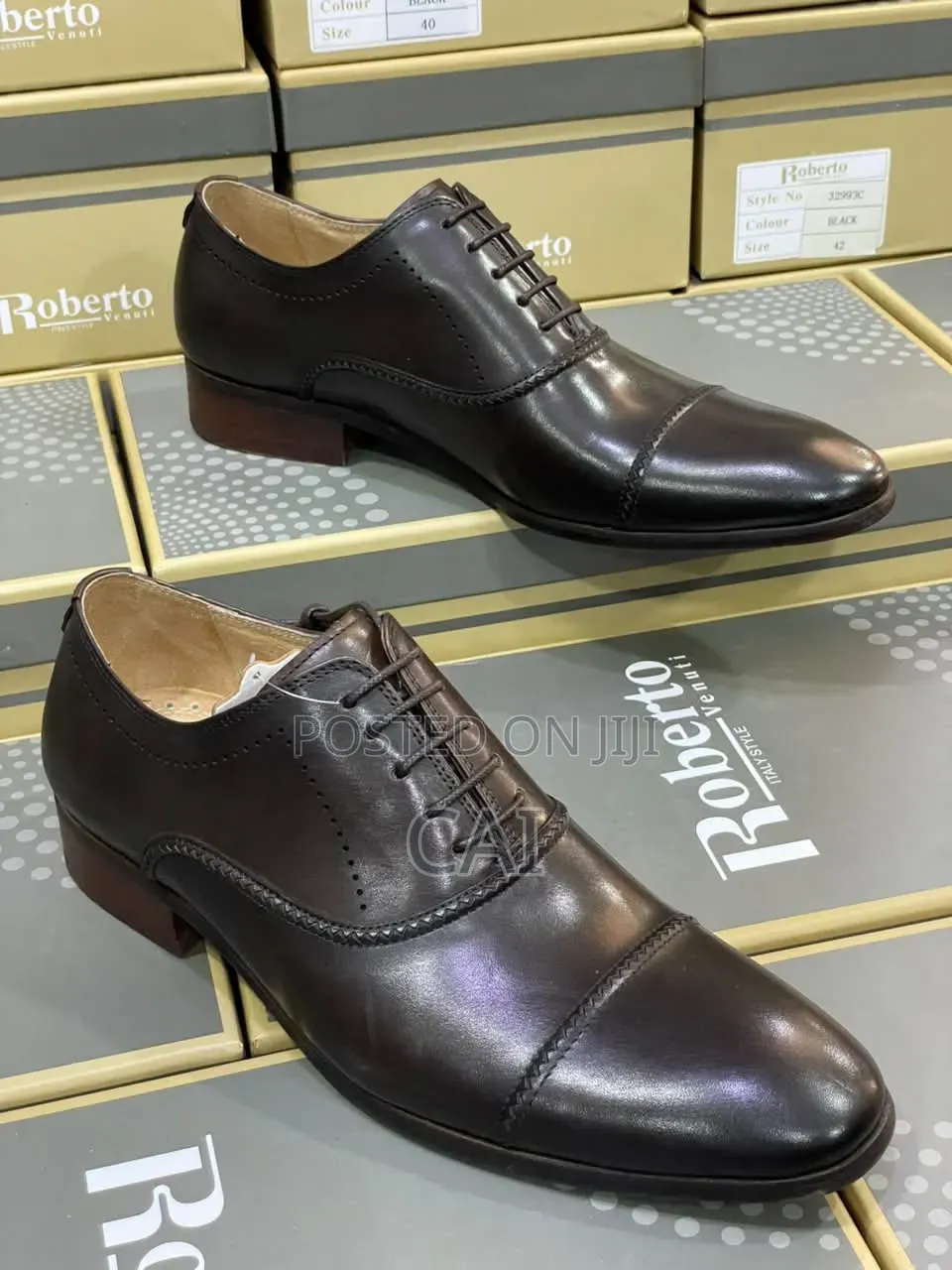 Roberto Venuti Dark Brown Leather Cap-Toe Oxford Dress Shoes