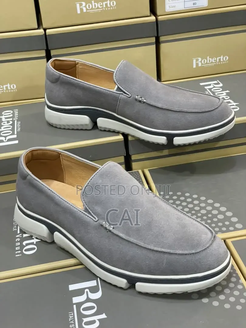 Men's Grey Suede Slip-on Loafers With a Thick White Rubber Sole,