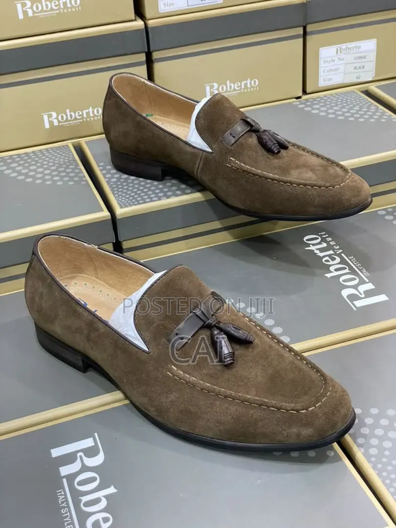 Roberto Venuti Brown Suede Tassel Loafers.