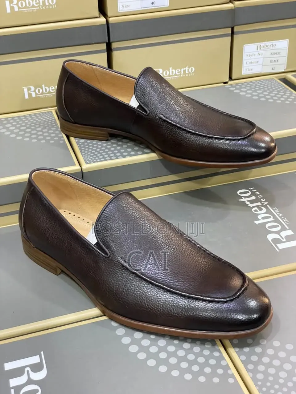 Brown Roberto Venuti Textured Leather Slip-on Loafers.
