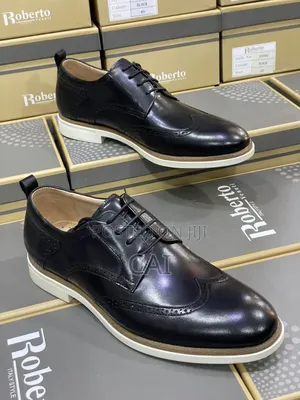 Black Roberto Venuti Leather Wingtip Brogue Shoes