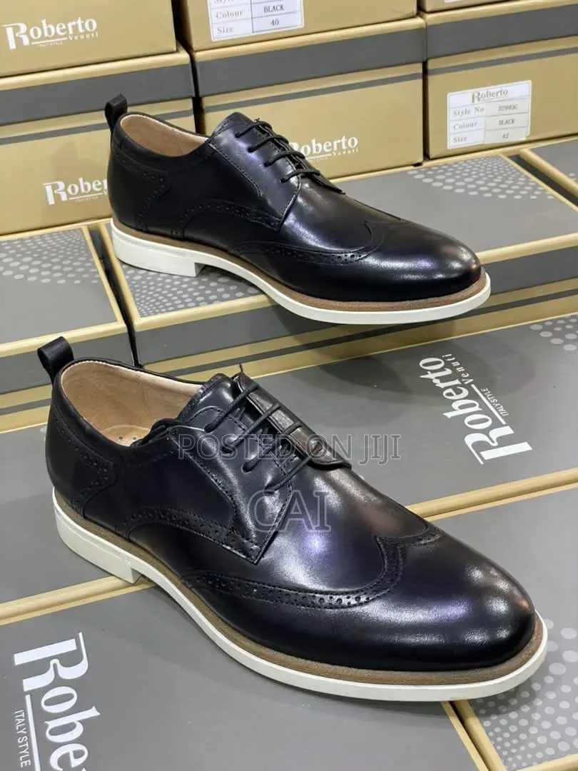 Black Roberto Venuti Leather Wingtip Brogue Shoes