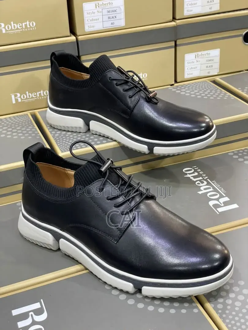 Roberto Italy Style Men's Black Leather Hybrid Oxfords