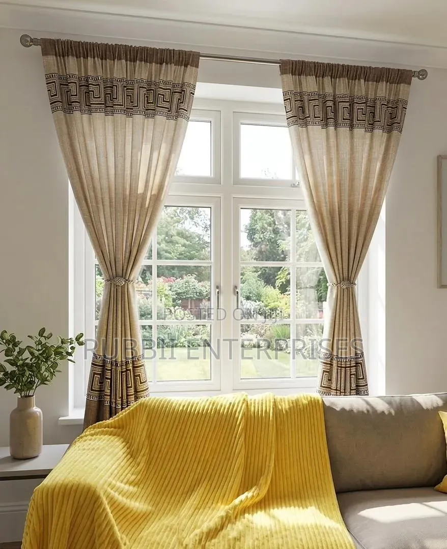 Curtains 2pc ~ Geometric Greek Brown Designs