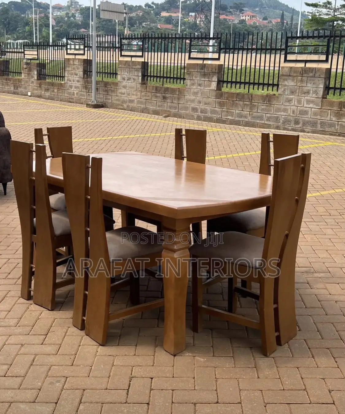 Large Wooden Pedestal Dining Set - 6 Seater