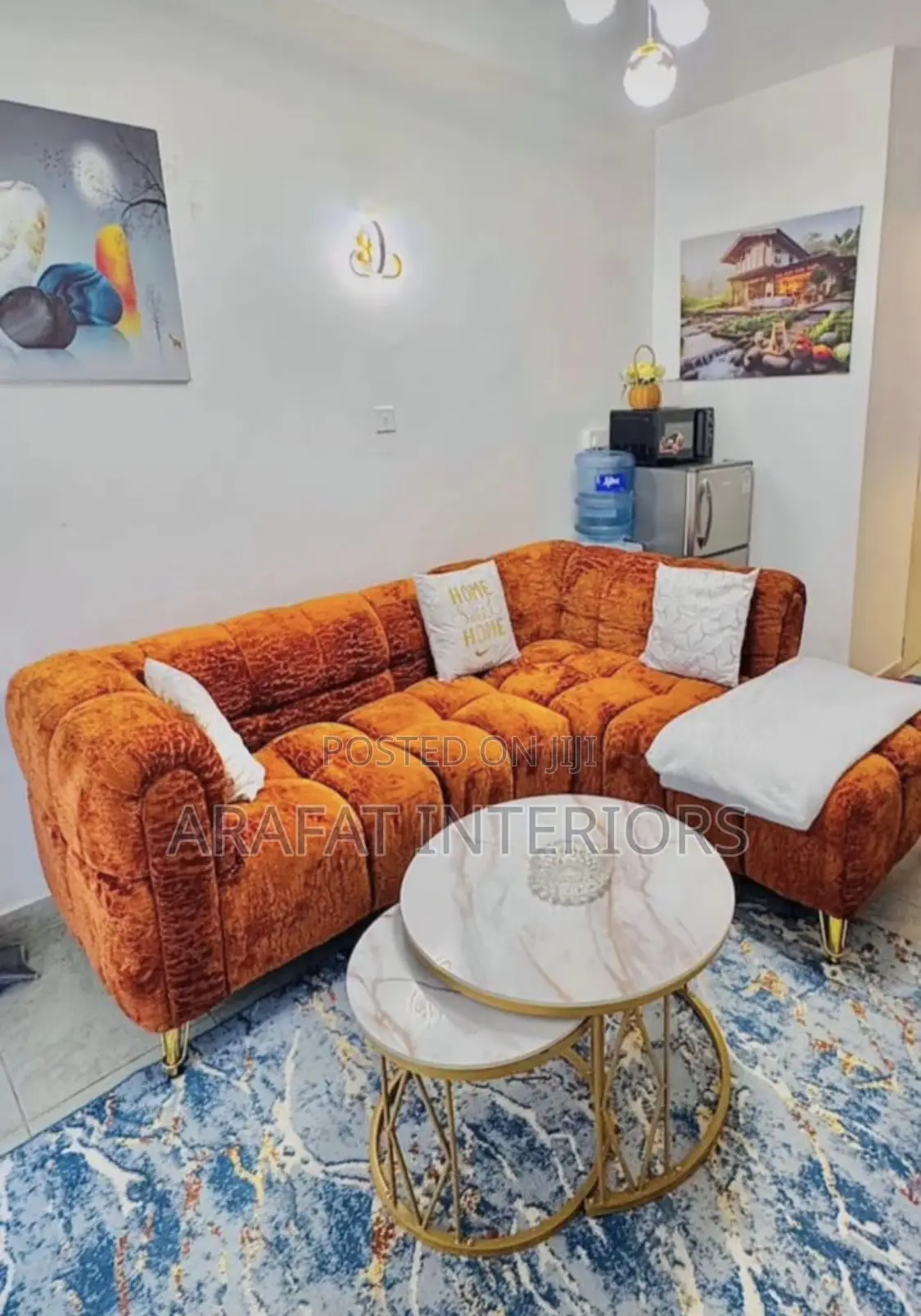 Orange Tufted L-Shaped Sectional Sofa