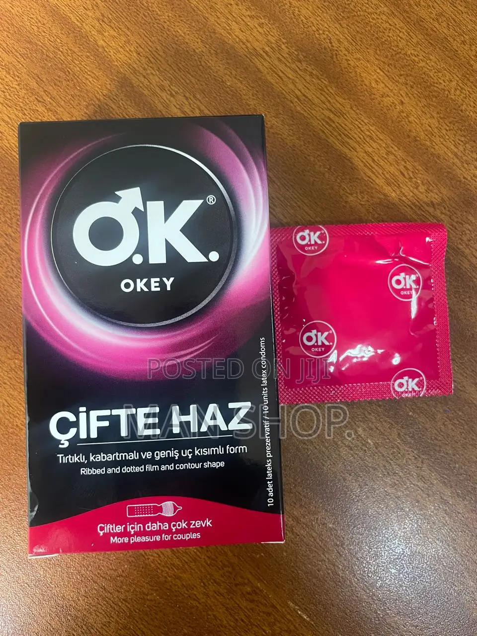 Okey Ribbed,Dotted and Contour Shaped Male Condom.1 Piece