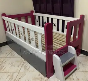 Adorable Magenta White Kids Bed With The Cutest Paw Print Details!