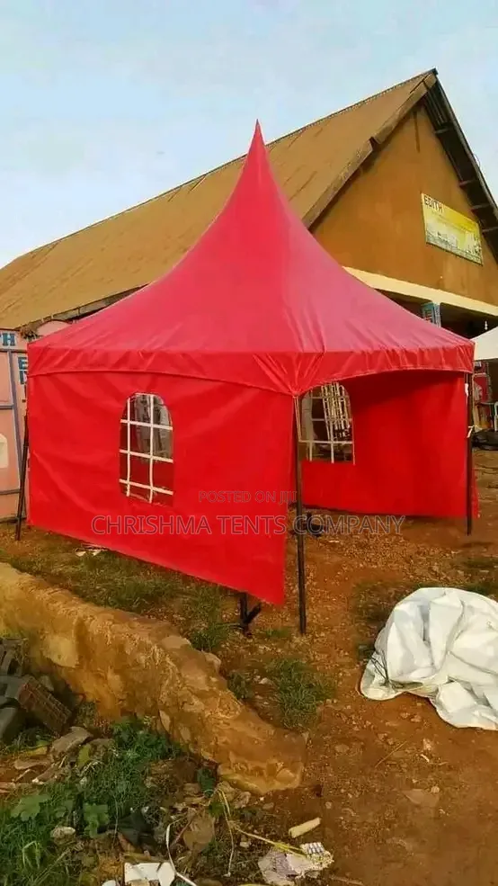 Red Color And White 50-seater Tent Covered Three Sides