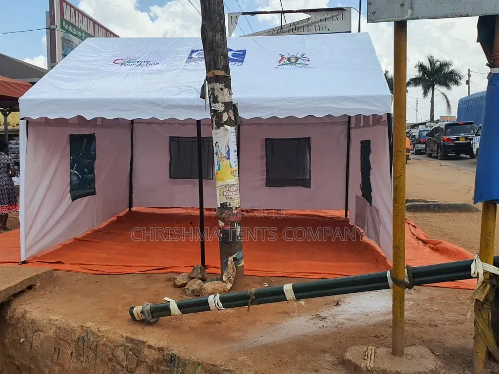 Red Color And White 50-seater Tent Covered Three Sides
