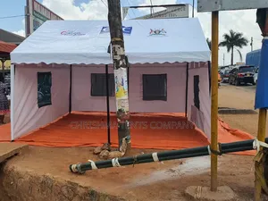 Red Color And White 50-seater Tent Covered Three Sides