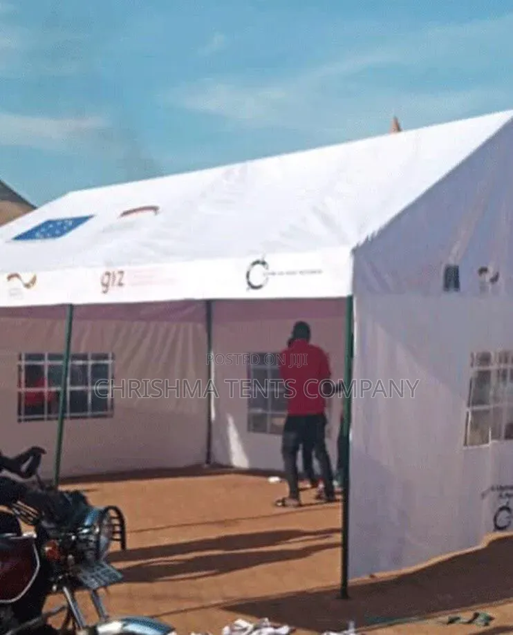 Red Color And White 50-seater Tent Covered Three Sides
