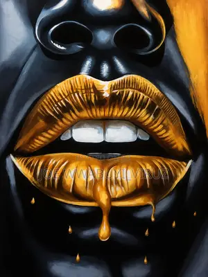 Original Modern Gold Lips Canvas Painting