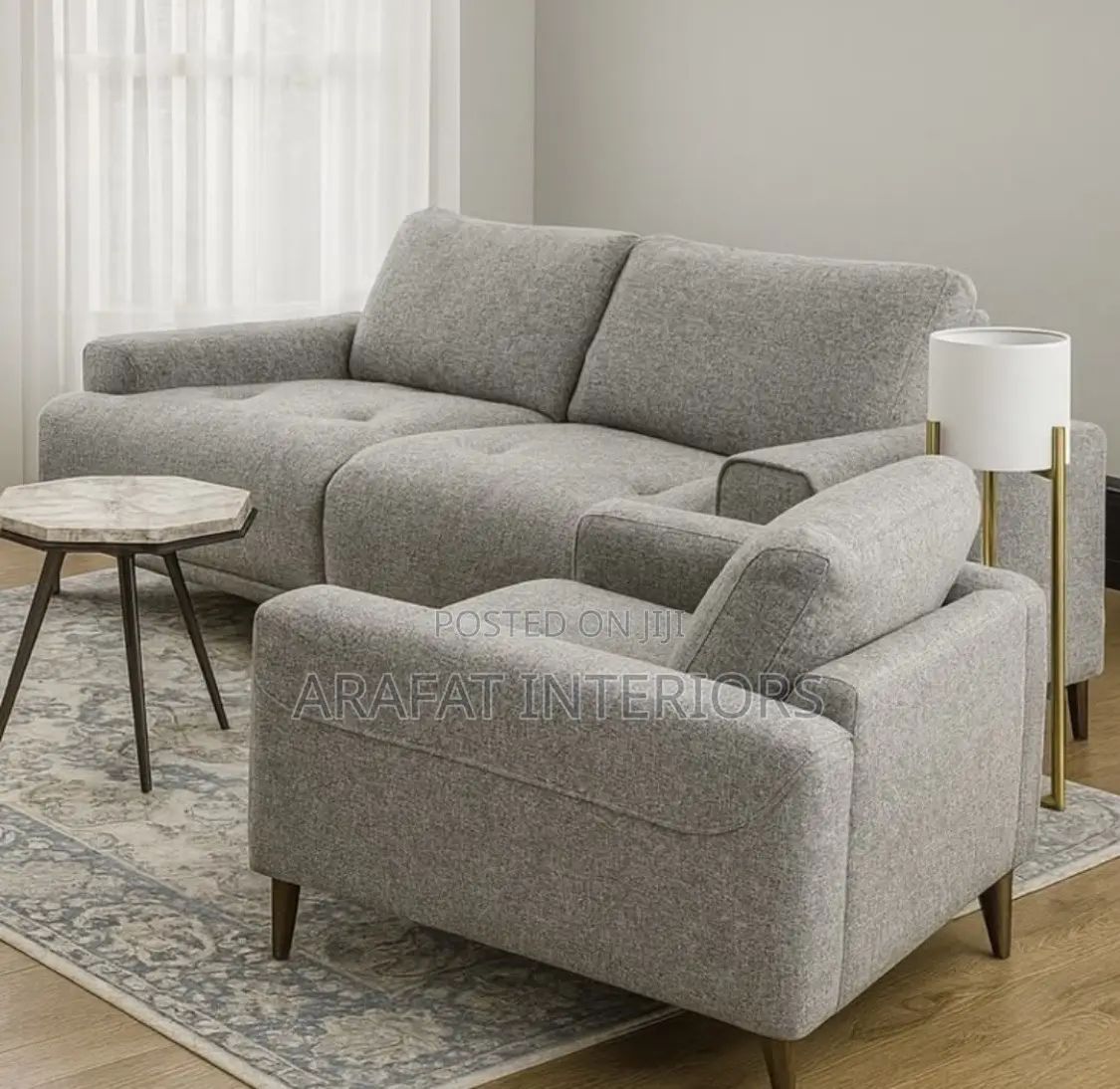 Beautiful Light Gray Tufted Sectional Sofa