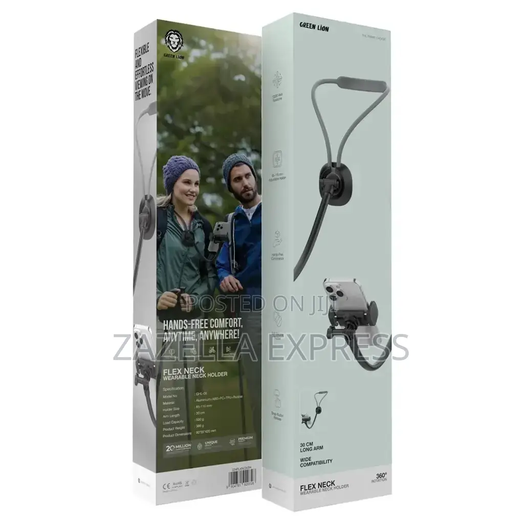Green Lion Flex Neck Wearable Neck Phone Holder, 30cm Long Arm,