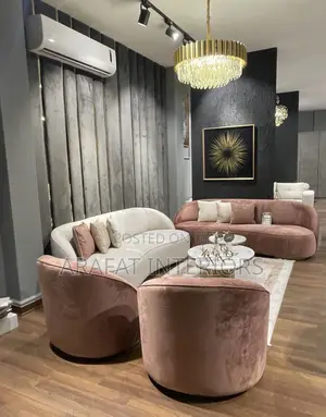 Luxury Blush Pink Cream Curved Velvet Sofa Set 