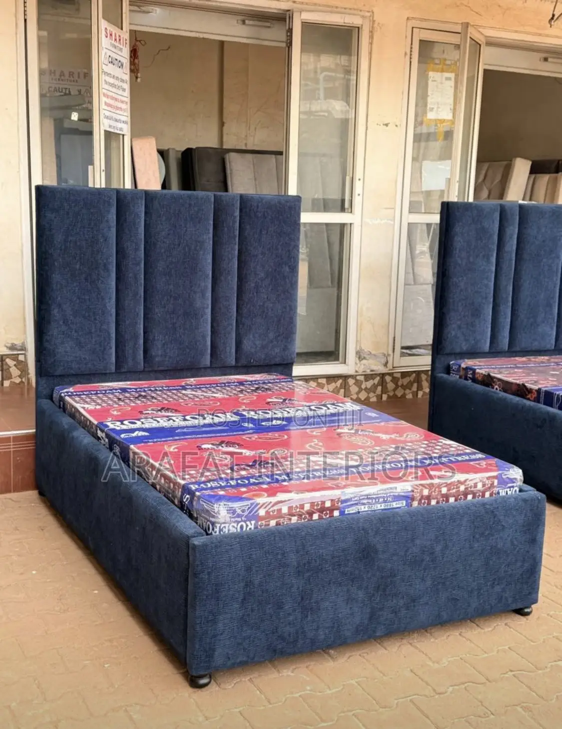 Brand New Modern Navy Blue Upholstered Bed With Tall Padded Headboard!