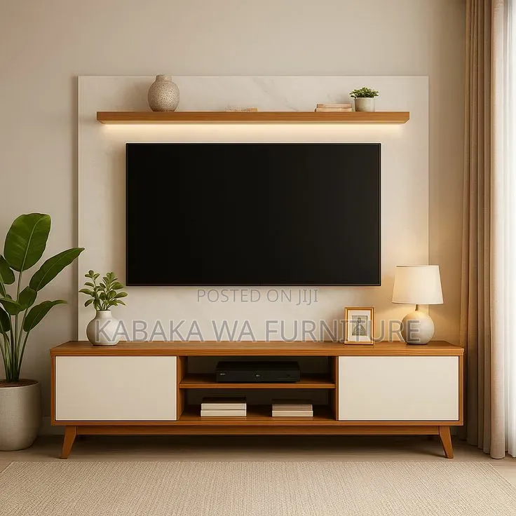 Extravaganza Tv Unit | 70 Inch Tv | Frosty White and Yellowtv Unit
