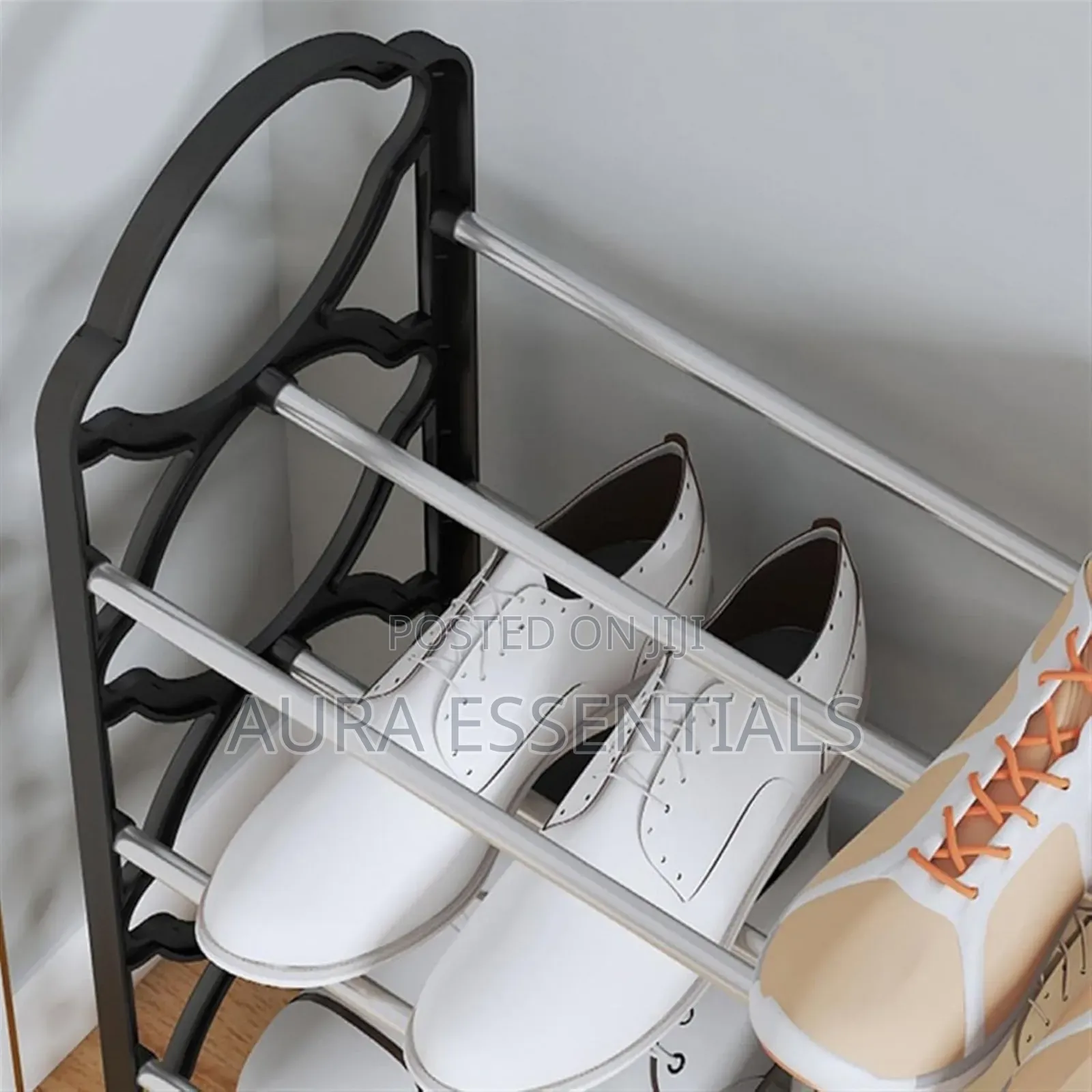 4-tier Black Foldable Metal And Plastic Shoe Rack