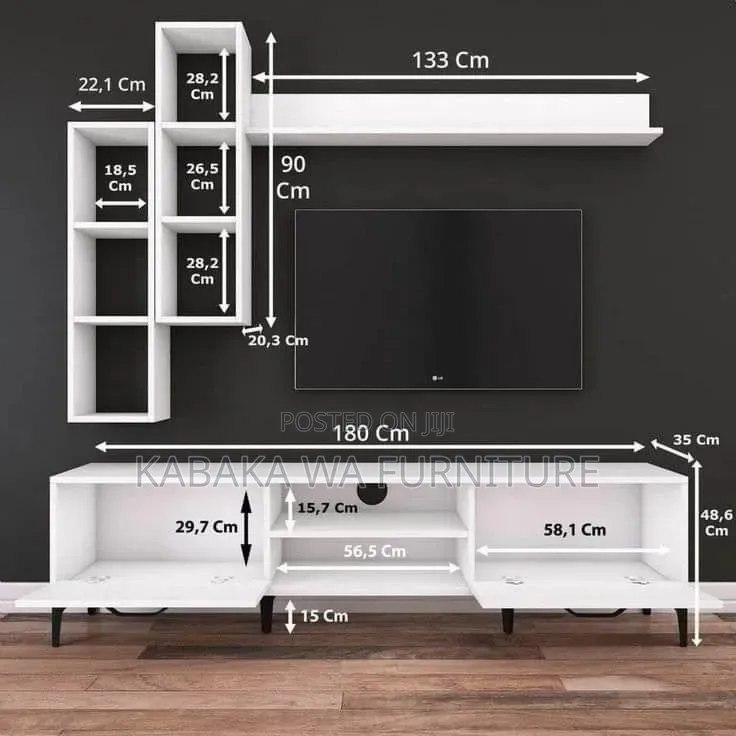 White /Contemporary Tv Unit/ Design With /Gold Accents
/