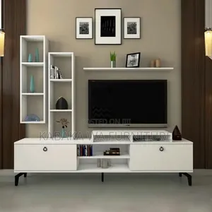 Modern Champagne-Toned/ and White/ Floor-Mounted Tv Unit/ Design With/
