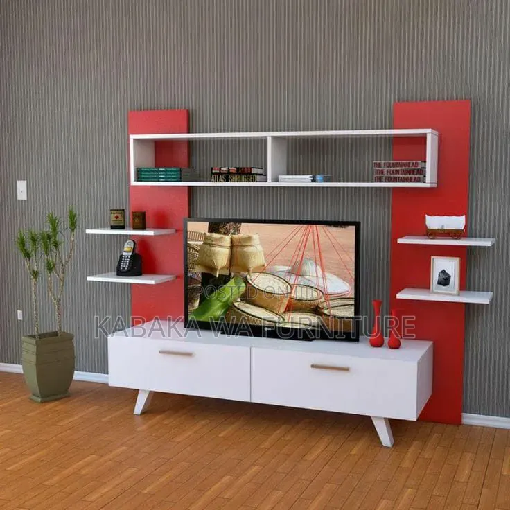 Two Tone /Contemporary Tv Unit /Design With /Floating Shelves/