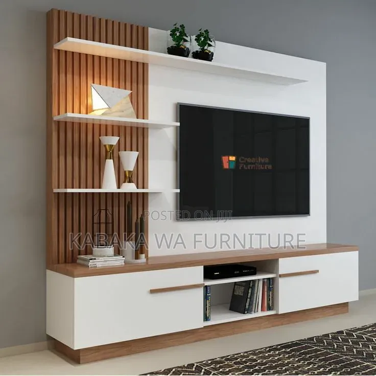 Contemporary Tv Unit Design With Backlit Shelf and Floating Cabinets