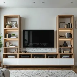 Off White Contemporary/ Tv Unit Design /With Marble /Top and Hidden /