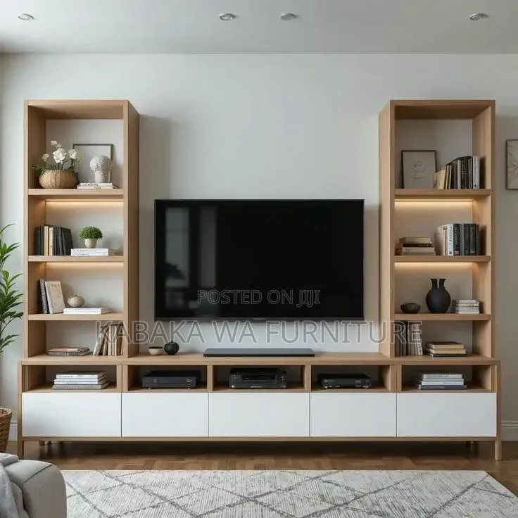 Off White Contemporary/ Tv Unit Design /With Marble /Top and Hidden /