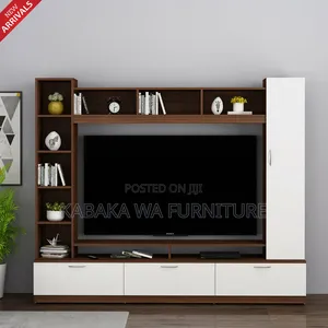 /Tall Tv Unit Design in/ Teak Finish/ With Open and /Closed Storage
/