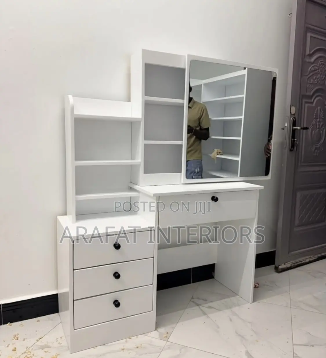 Brand New Modern White Vanity Desk With Large Mirror