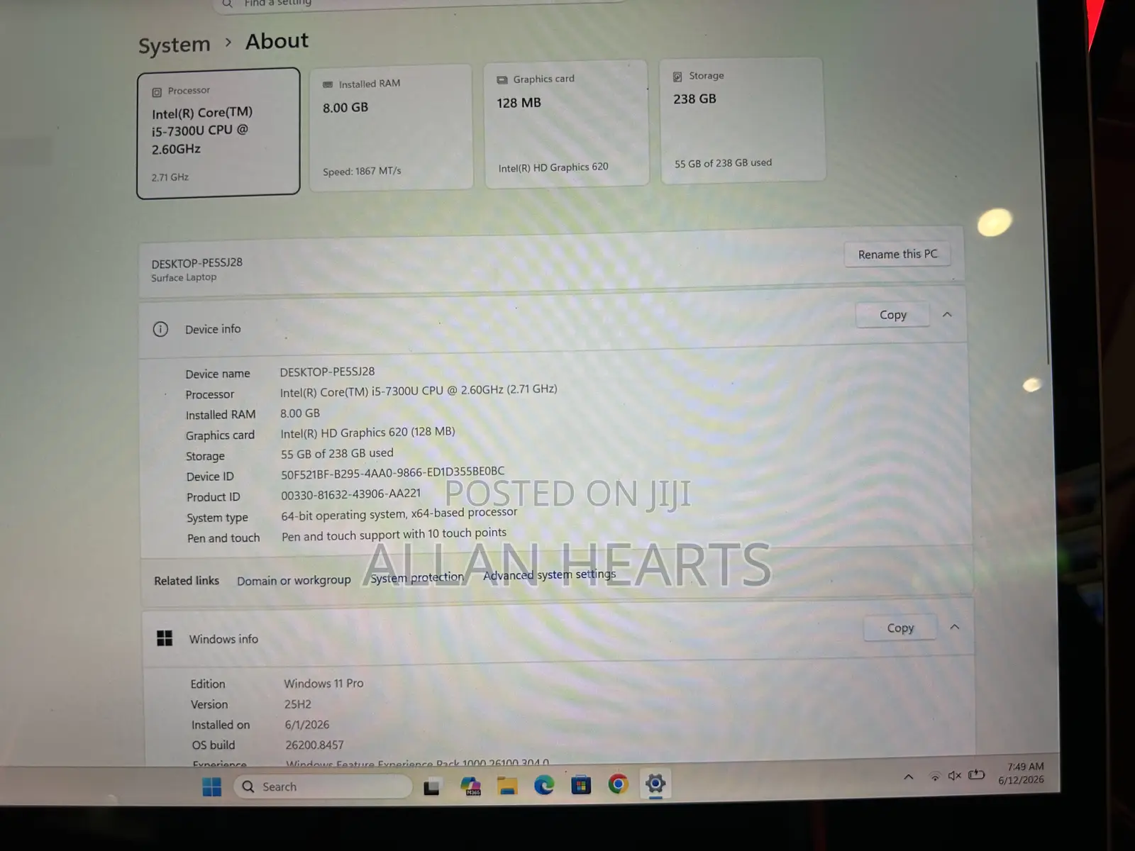 Laptop Microsoft Surface 8GB Intel Core i5 SSD 256GB