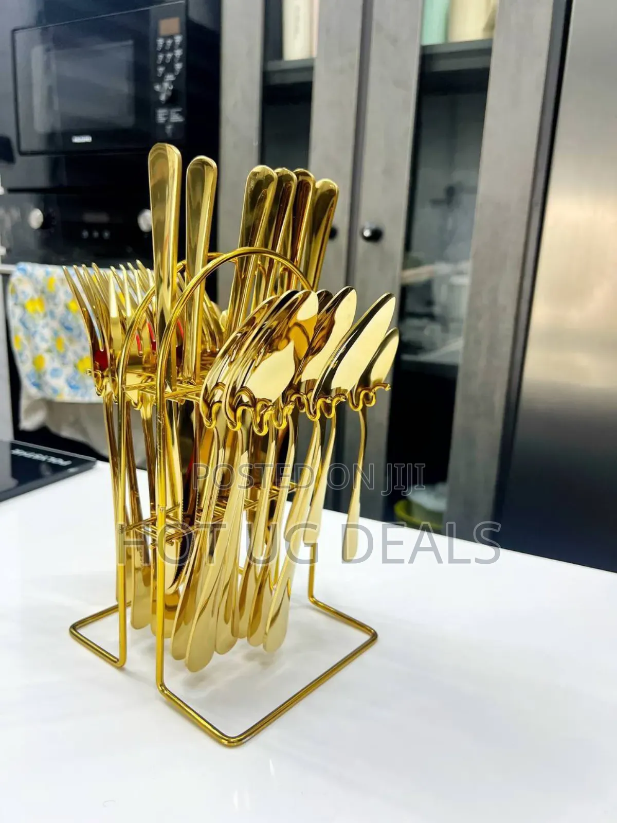 24pcs Stainless Steel Cutlery Set With Stand - Gold