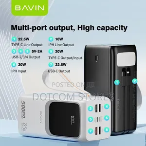 Bavin – High Capacity Power Bank, 50 000 Mah, 22.5w Fast Charge.