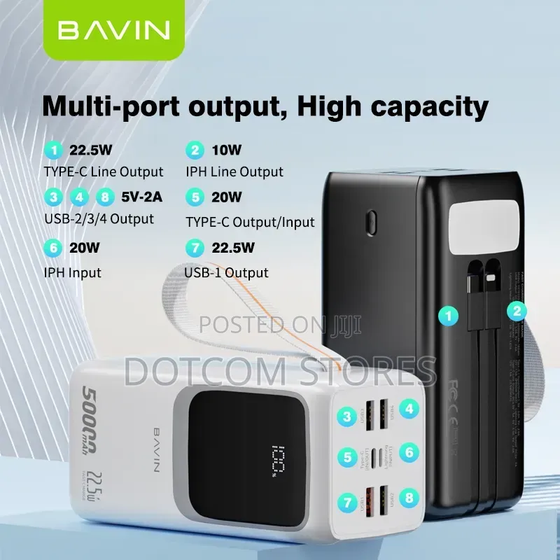 Bavin – High Capacity Power Bank, 50 000 Mah, 22.5w Fast Charge.