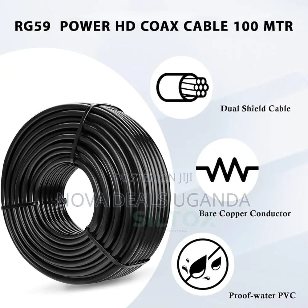 Rg59 Coaxial Cable With Power 100m Black CCTV Camera+ Power Wire
