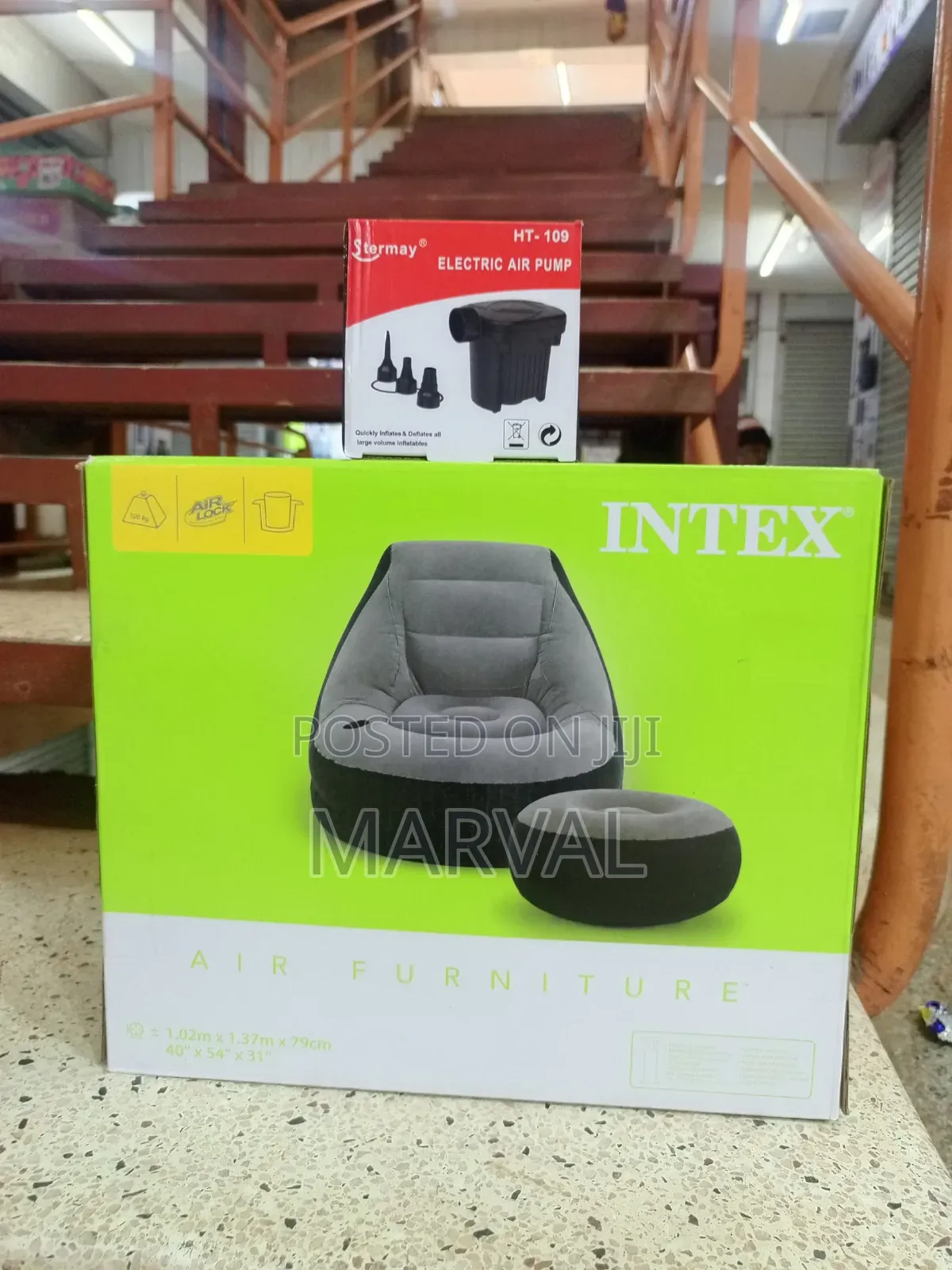 Intex Ultra Lounge Inflatable Chair and Ottoman Set With Pump