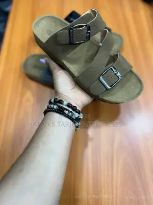 Pair of Grey Dual-Strap Sandals