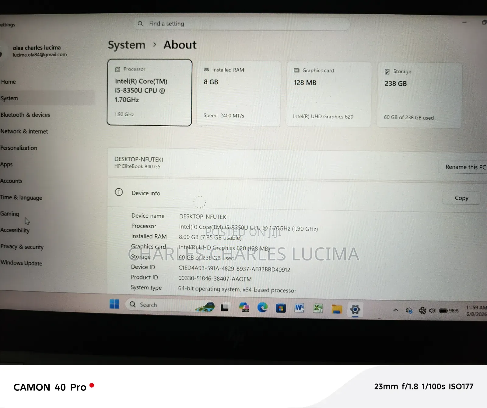 Laptop HP EliteBook 840 G5 8GB Intel Core i5 SSD 256GB