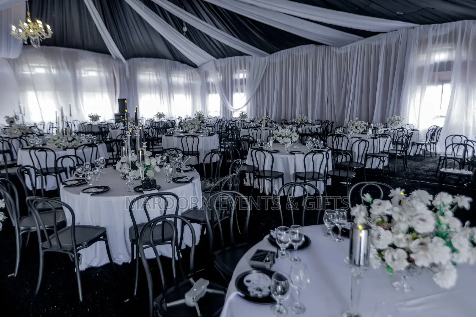 Indoor Hall Black and White Wedding